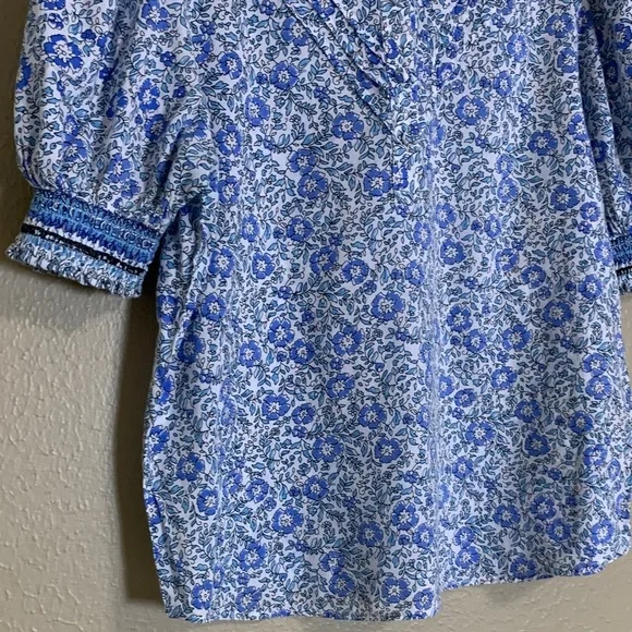 Anthropologie Saison de la Fleur Women’s Blue Floral Organic Cotton Top Chic S - Picture 6 of 11